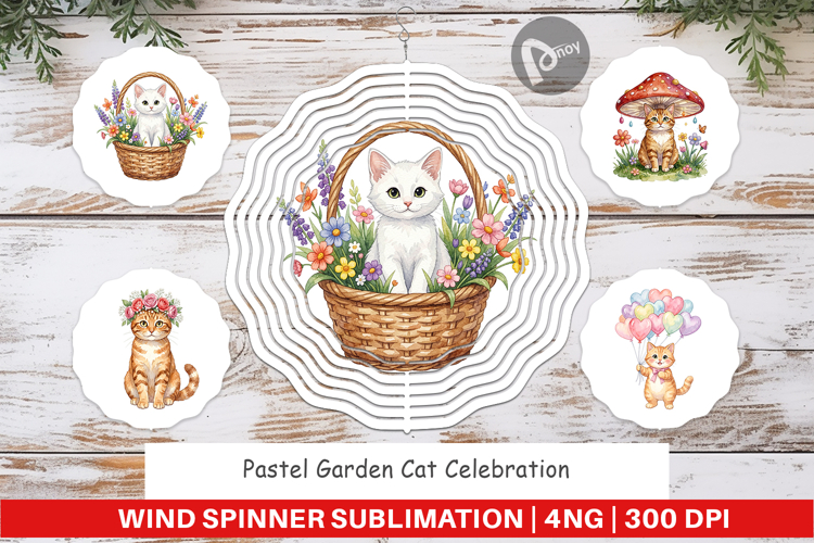 Pastel Garden Cat Wind Spinner