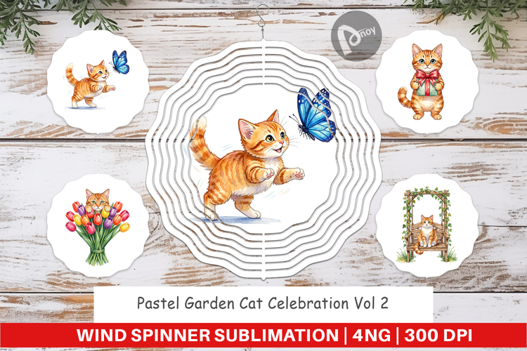 Pastel Garden Cat Wind Spinner