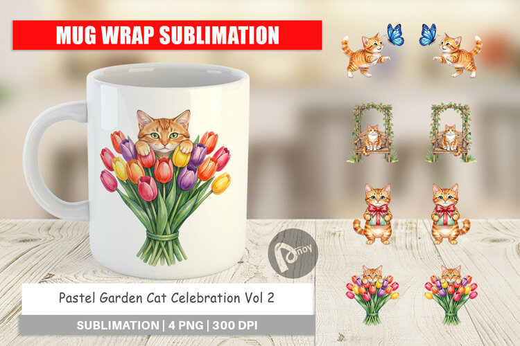 Pastel Garden Cat Celebration Mug Wrap example image 1