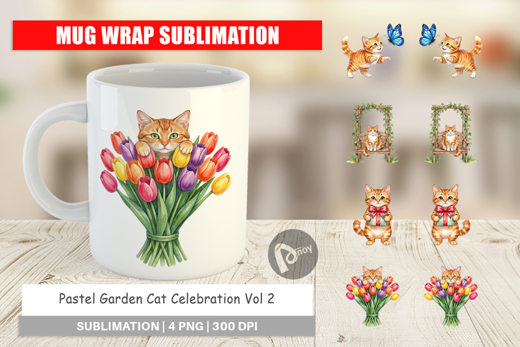 Pastel Garden Cat Celebration Mug Wrap