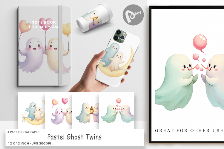 Digital Paper Pastel Ghost Twins