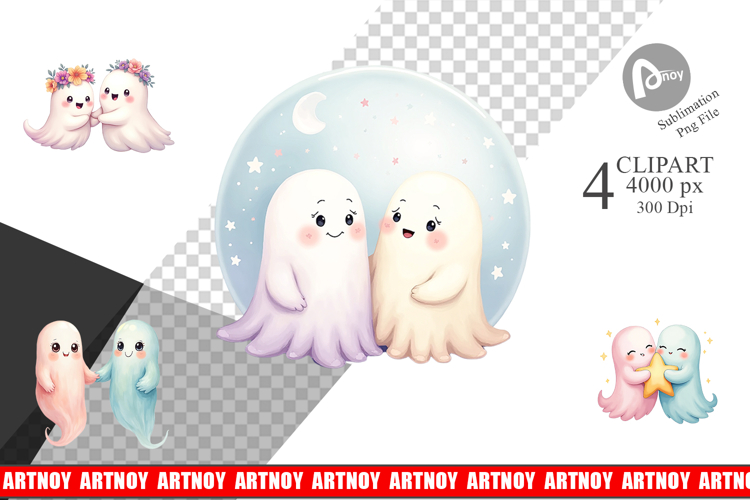 Pastel Ghost Twins Clipart