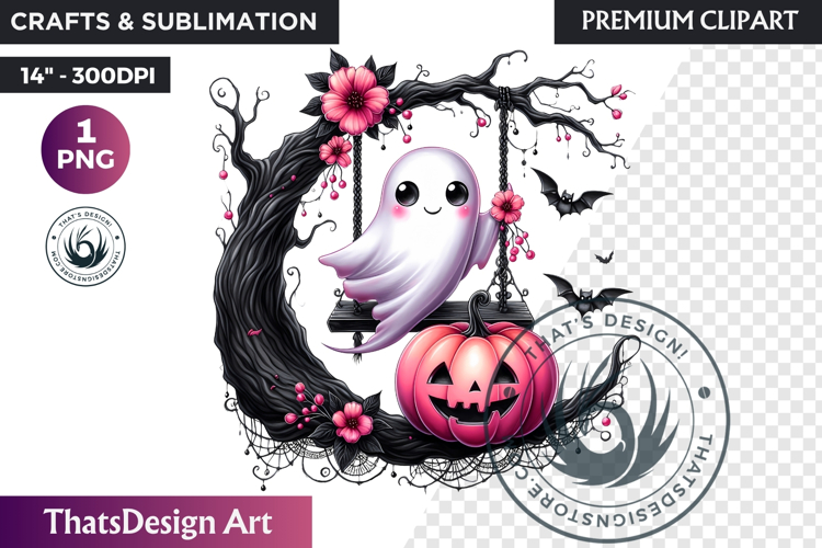 Pink Pastel Goth Halloween Ghost PNG, Cute Spooky Kawaii