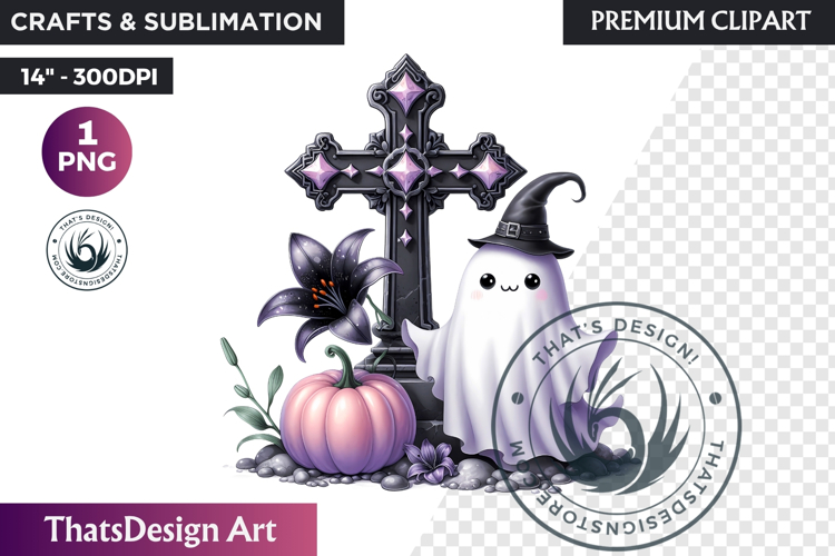 Pink Pastel Goth Halloween Ghost PNG, Cute Spooky Kawaii