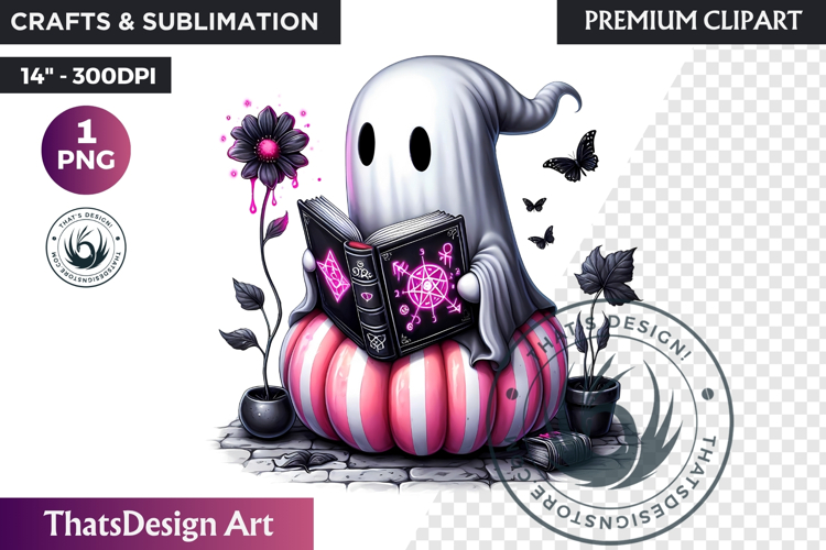 Pink Pastel Goth Halloween Ghost PNG, Cute Spooky Kawaii