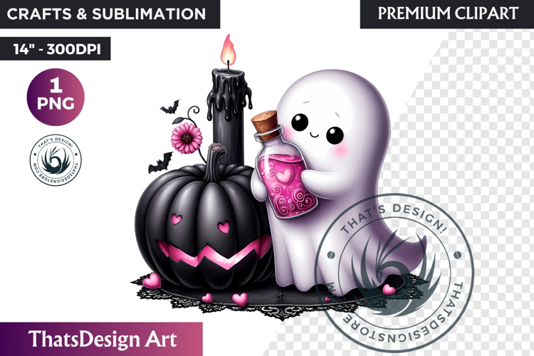 Pink Pastel Goth Halloween Ghost PNG, Cute Spooky Kawaii
