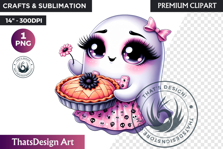 Pink Pastel Goth Halloween Ghost PNG, Cute Spooky Kawaii