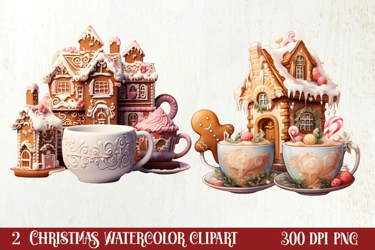 Pastel Gingerbread House Clipart Sublimation, Christmas PNG