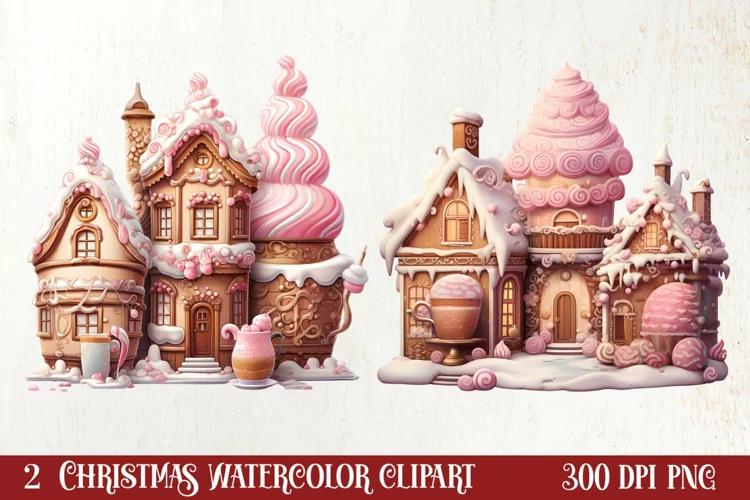 Pastel Gingerbread House Clipart Sublimation, Christmas PNG