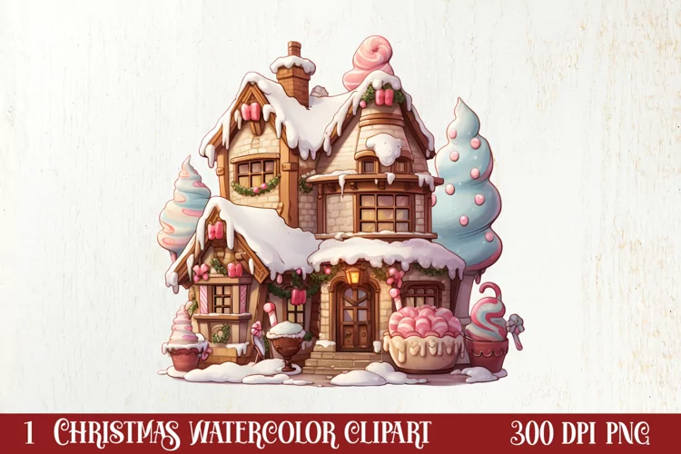 Pastel Gingerbread House Clipart Sublimation, Christmas PNG
