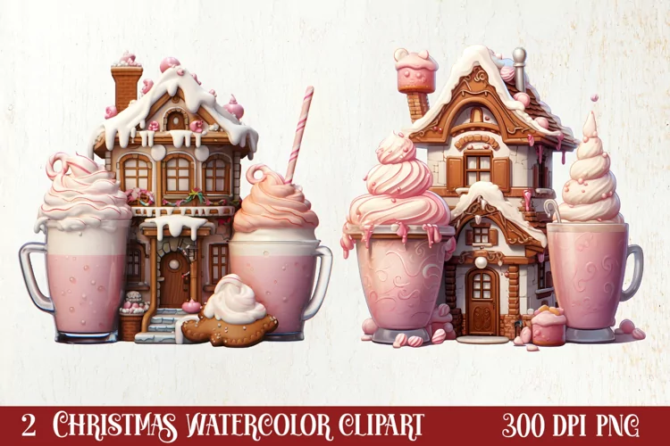 Pastel Gingerbread House Clipart Sublimation, Christmas PNG