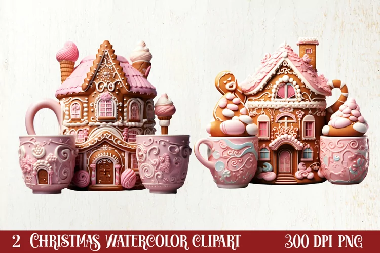 Pastel Gingerbread House Clipart Sublimation, Christmas PNG