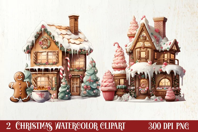Pastel Gingerbread House Clipart Sublimation, Christmas PNG