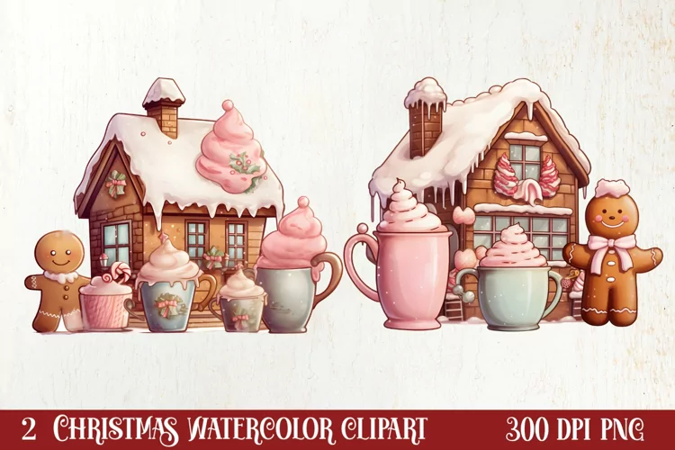 Pastel Gingerbread House Clipart Sublimation, Christmas PNG