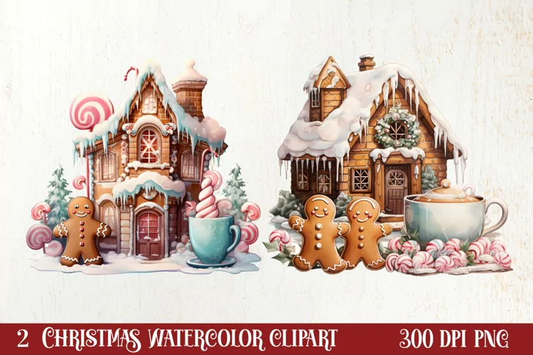 Pastel Gingerbread House Clipart Sublimation, Christmas PNG