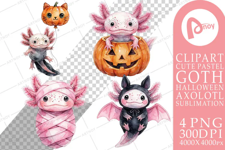 Goth Axolotl Pumpkin Parade Sublimation