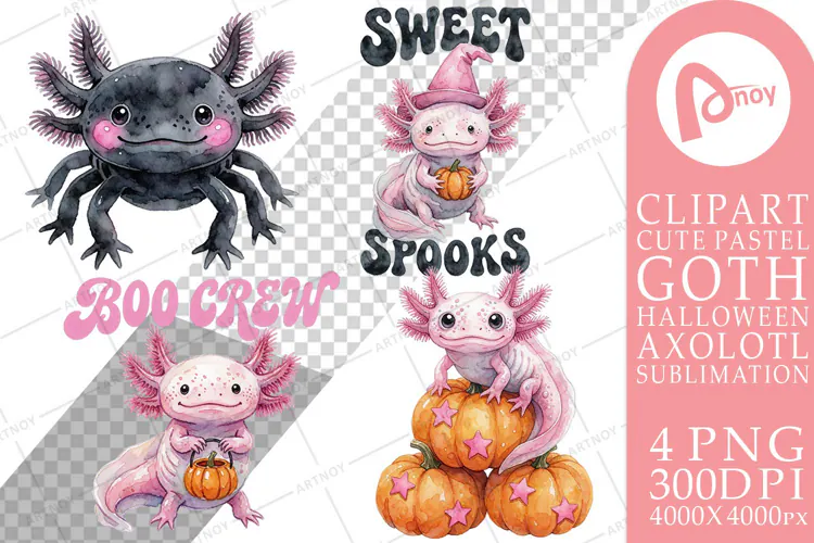 Goth Axolotl Pumpkin Parade Sublimation