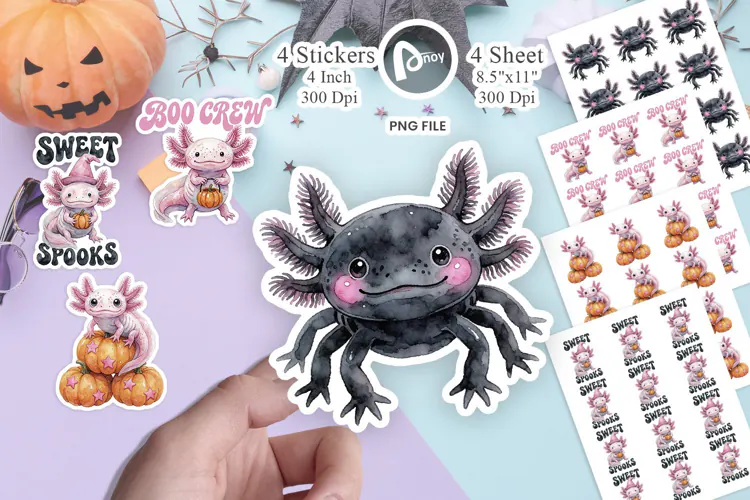 Goth Axolotl Pumpkin Parade Sticker