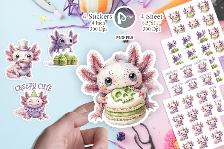 Goth Axolotl Spooky Tea Party Sticker example image 1
