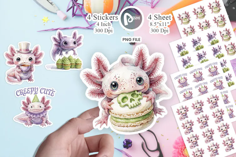 Goth Axolotl Spooky Tea Party Sticker