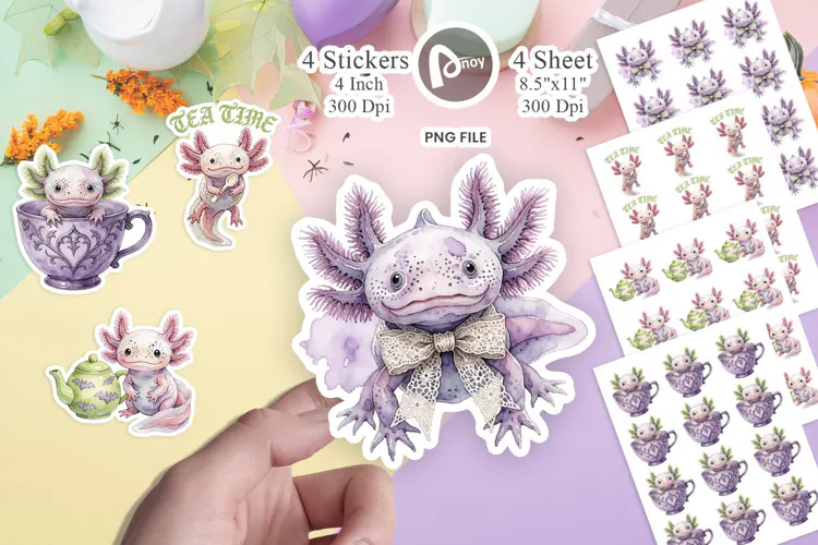 Goth Axolotl Spooky Tea Party Sticker