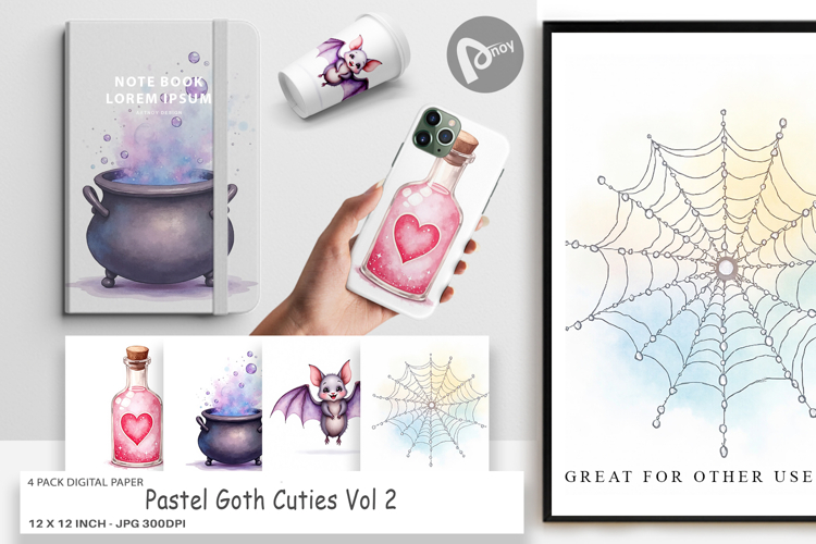 Digital Paper Watercolor Pastel Goth Cuties