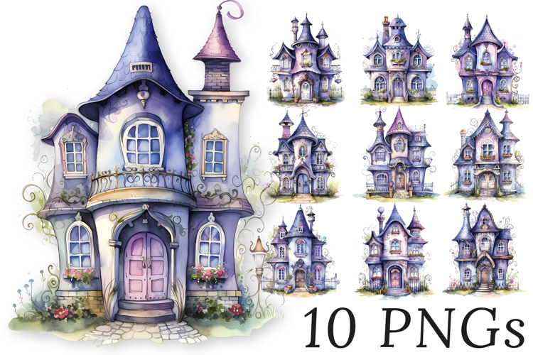 Pastel Goth Haunted Houses HALLOWEEN Clipart Bundle- 10 PNGs