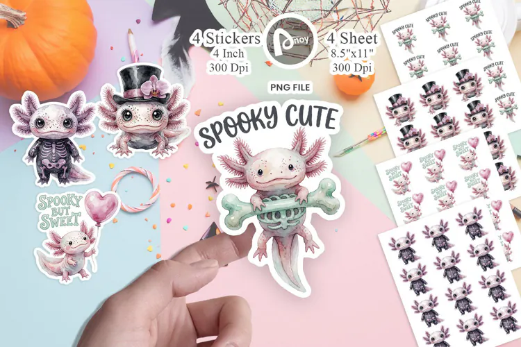 Pastel Goth Skeleton Axolotl Sticker