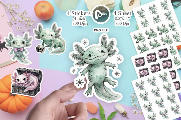 Pastel Goth Skeleton Axolotl Sticker