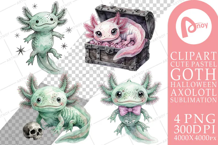 Pastel Goth Skeleton Axolotl Sublimation