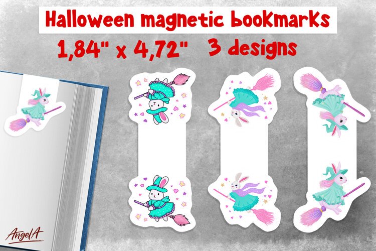 Pastel halloween magnetic bookmarks for kids Cute rabbit PNG example image 1