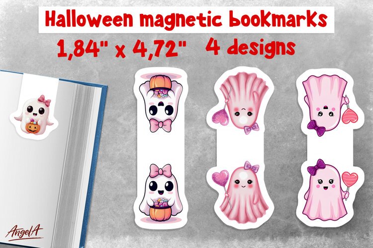 Pastel halloween magnetic bookmarks for kids Cute ghost PNG example image 1
