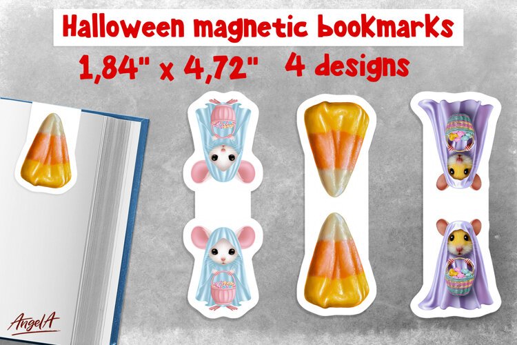 Pastel halloween magnetic bookmarks Candy Corn Mouse Ghost example image 1