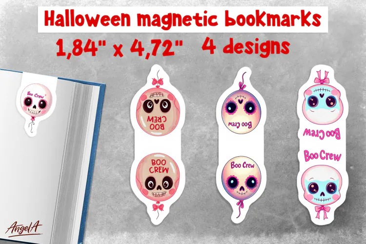 Pastel halloween magnetic bookmarks Scary balloon Boo Crew