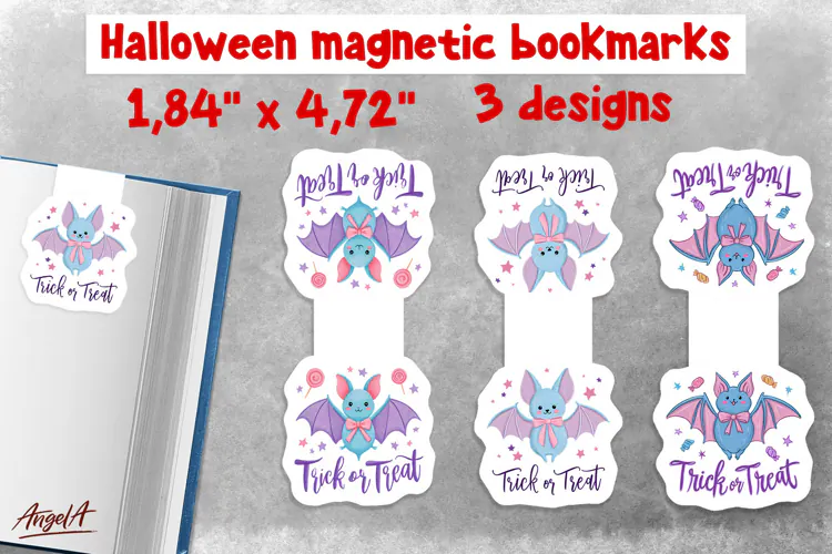 Pastel halloween magnetic bookmarks Cute bat Trick or treat