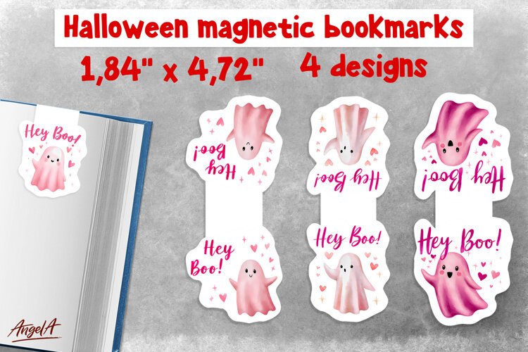 Pastel halloween magnetic bookmarks for kids Cute ghost Boo! example image 1