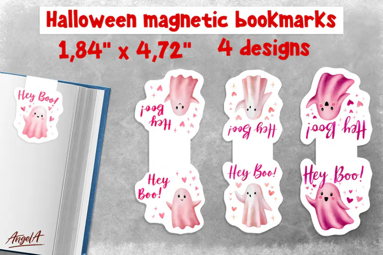 Pastel halloween magnetic bookmarks for kids Cute ghost Boo!