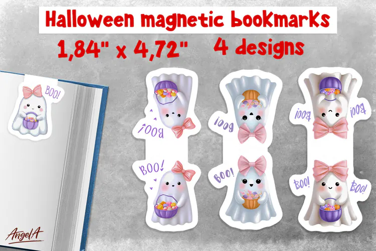 Pastel halloween magnetic bookmarks for kids Cute ghost Boo!
