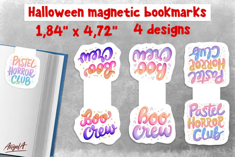 Pastel halloween magnetic bookmarks for kids Boo crew