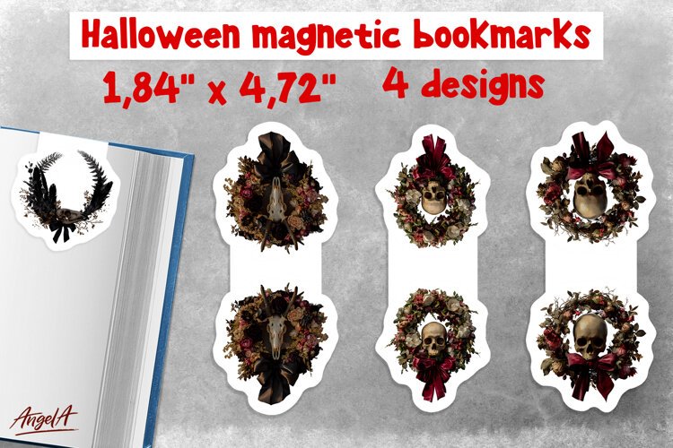 Pastel halloween magnetic bookmarks Wreath Gothic Cow Skull example image 1