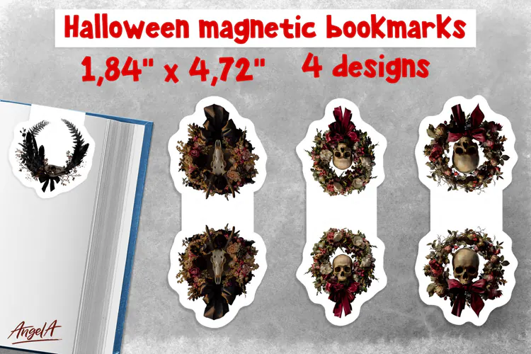 Pastel halloween magnetic bookmarks Wreath Gothic Cow Skull