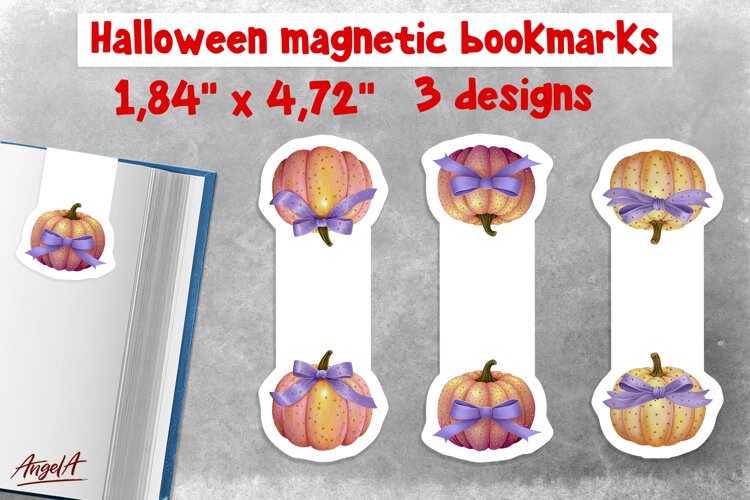 Pastel halloween magnetic bookmarks for kids Cute pumpkin example image 1