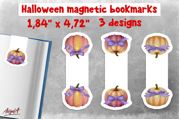 Pastel halloween magnetic bookmarks for kids Cute pumpkin
