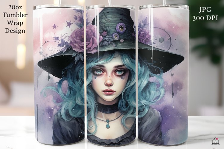 Pastel Halloween 20oz Tumbler Wrap Witch Sublimation Design