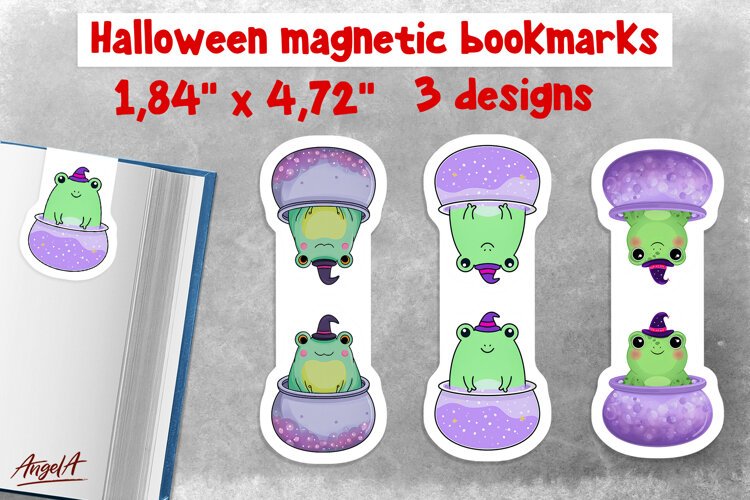 Pastel halloween magnetic bookmarks for kids Cute frog PNG example image 1