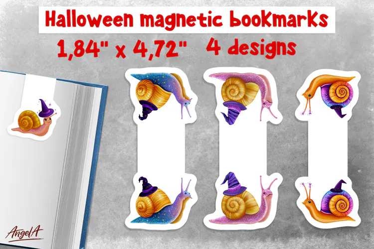 Pastel halloween magnetic bookmarks for kids Cute snail PNG