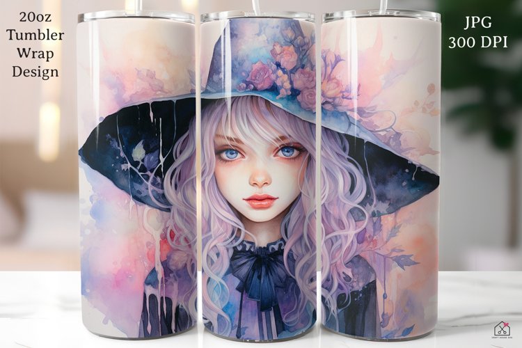 Pastel Halloween 20oz Tumbler Wrap Witch Sublimation Design