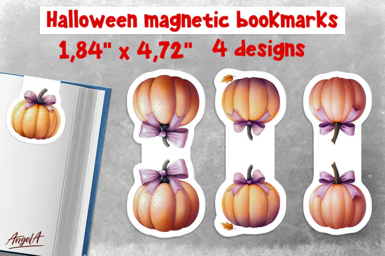 Pastel halloween magnetic bookmarks for kids pumpkin bow