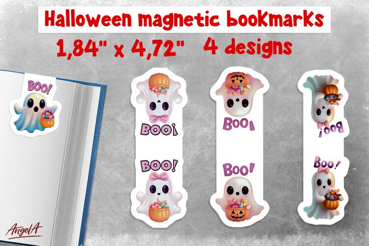 Pastel halloween magnetic bookmarks for kids Cute ghost PNG example image 1