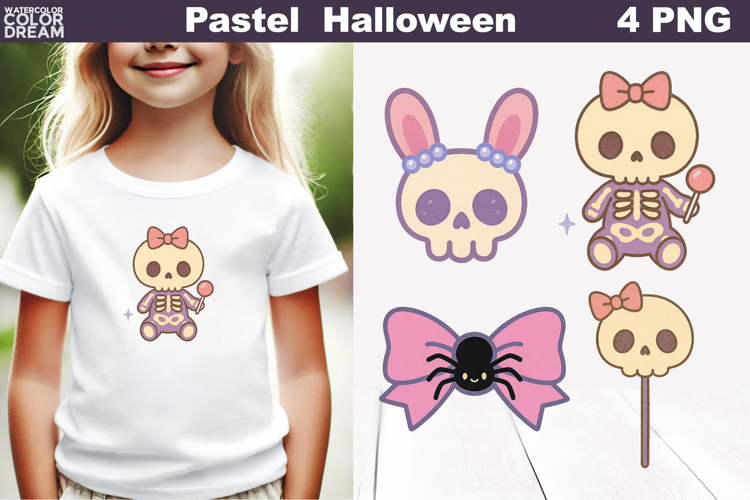 Pastel Halloween Clipart | Cute Skeletons and Skull